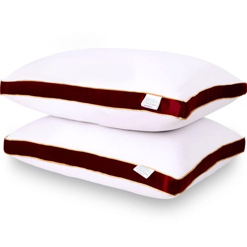Sleepsia Microfiber Bed Pillow for Sleeping - Down Alternative Ultrasoft Cotton Washable Pillow with Satin Gusset- Queen (Red, Pack of 2)