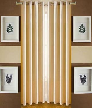 Panipat Textile Hub Solid Semi-Transparent Eyelet Door Curtain 7 ft Pack of 2 -Beige