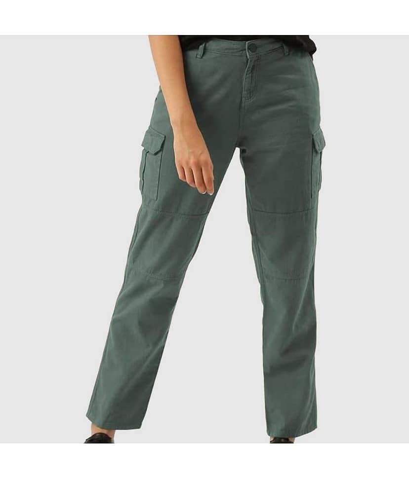 Women Brown Overdyed Slim Fit Solid Cargo Trousers