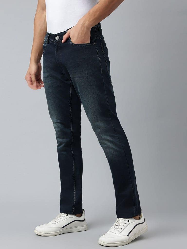 Men Indigo Tint Slim Fit Washed Mid Rise Stretchable Jeans view 2