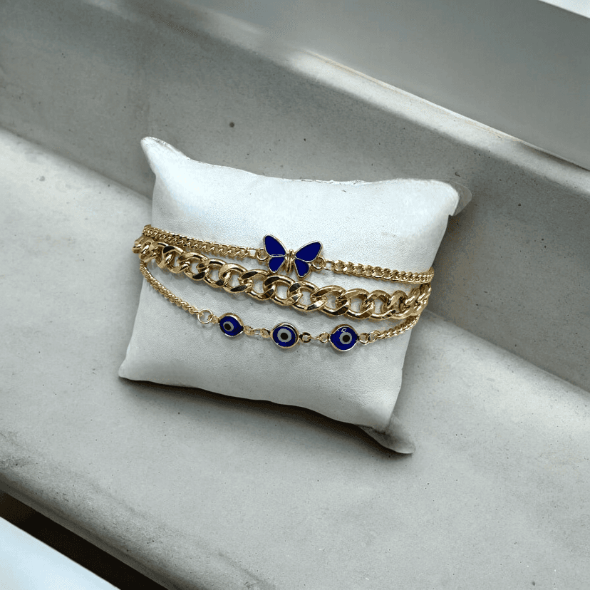 3-Line Butterfly Evil Eye Cuban Link Bracelet - Protection & Style- By AMIT CHAUHAN AND SONS view 2