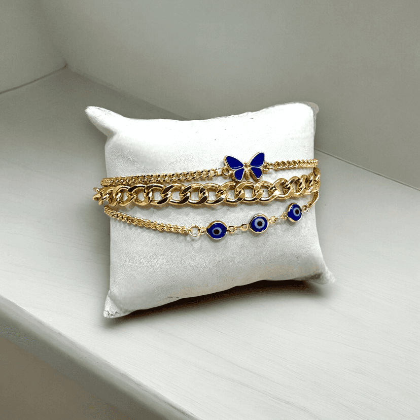 3-Line Butterfly Evil Eye Cuban Link Bracelet - Protection & Style- By AMIT CHAUHAN AND SONS view 3