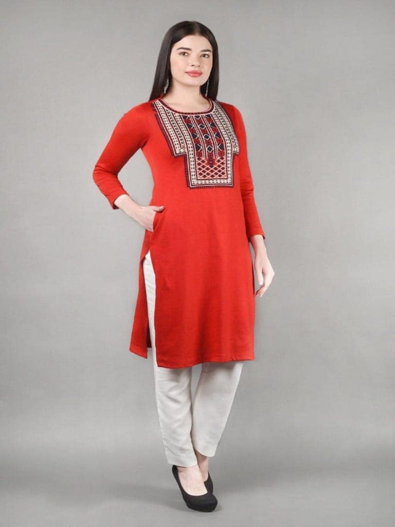 Neck Embroidered Short Kurta view 4