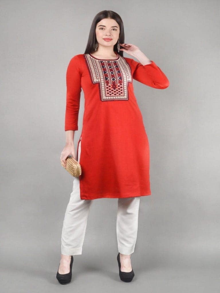 Neck Embroidered Short Kurta view 7