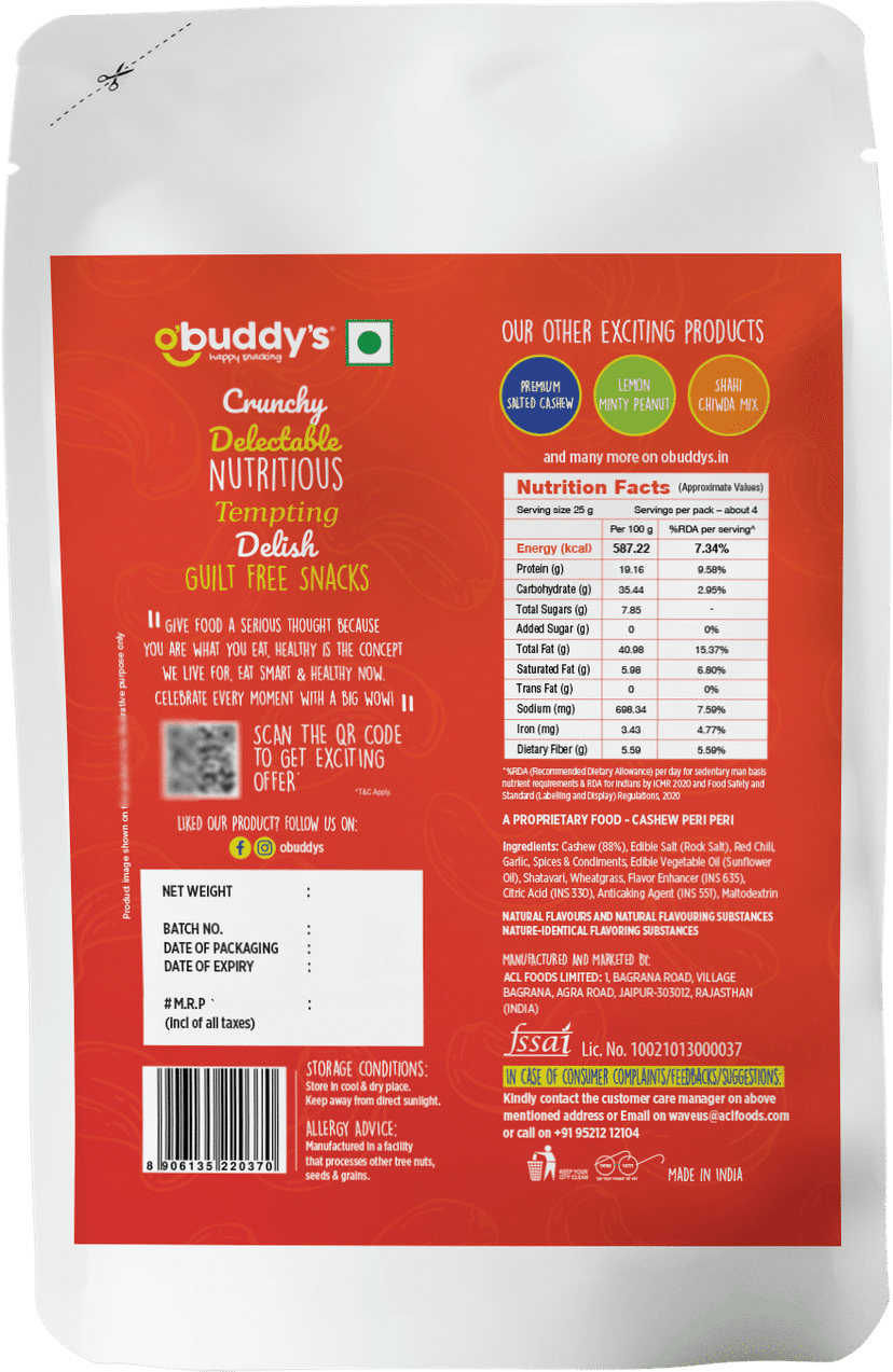O'buddy's Cashew Peri Peri, 110 gm view 2
