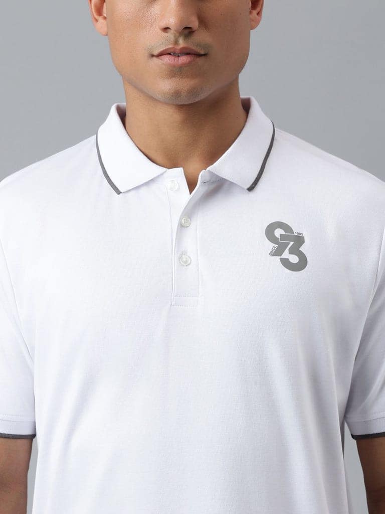Men White Regular Fit Polo Neck T-Shirt view 8