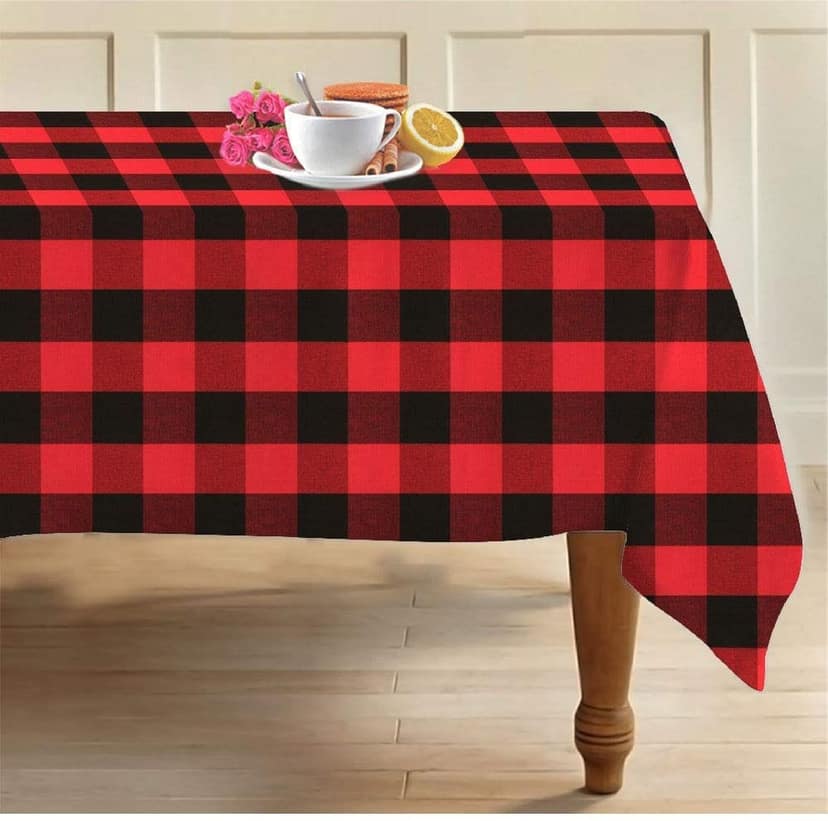 AIRWILL, 100% Cotton Designer Checks Tablecloth/Teapoy Cloth, Sized by 140cm in Width and 240cm in Length. Use as 6/8 Seaters, Rectangles Shaped. Pack of 1 Piece.