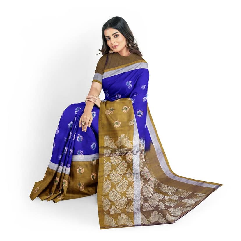 Blue Color Long Border Fancy Butta Kanjivaram Pure Silk Saree view 2