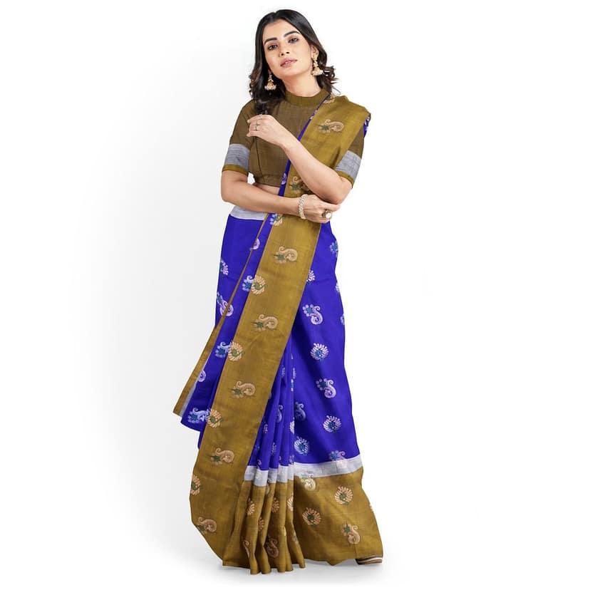 Blue Color Long Border Fancy Butta Kanjivaram Pure Silk Saree view 3