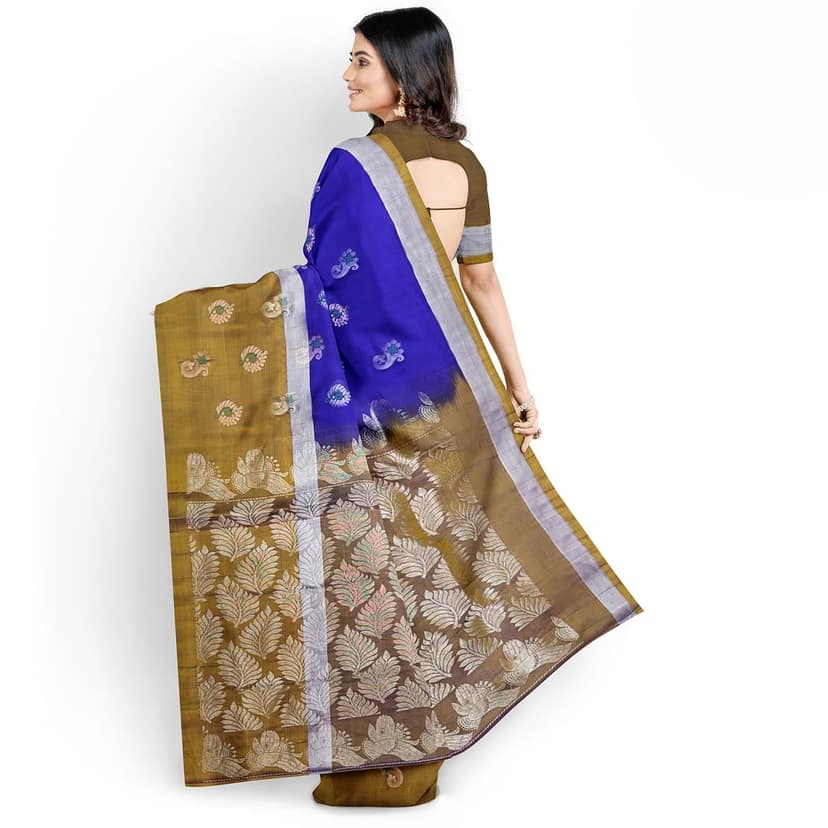 Blue Color Long Border Fancy Butta Kanjivaram Pure Silk Saree view 4