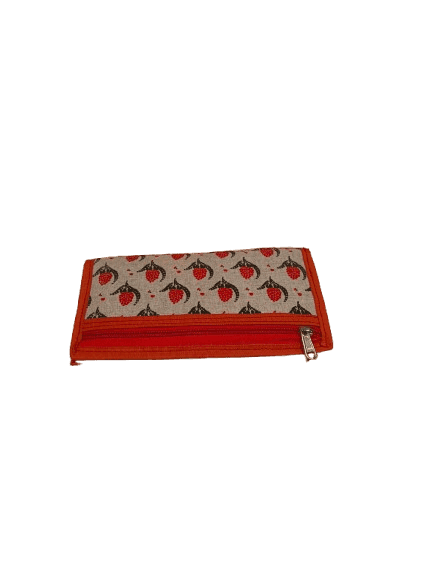 Handcrafted Cotton Fabric Wallet with Zipper Closure and Multiple Compartments for Women (Orange and White) view 2
