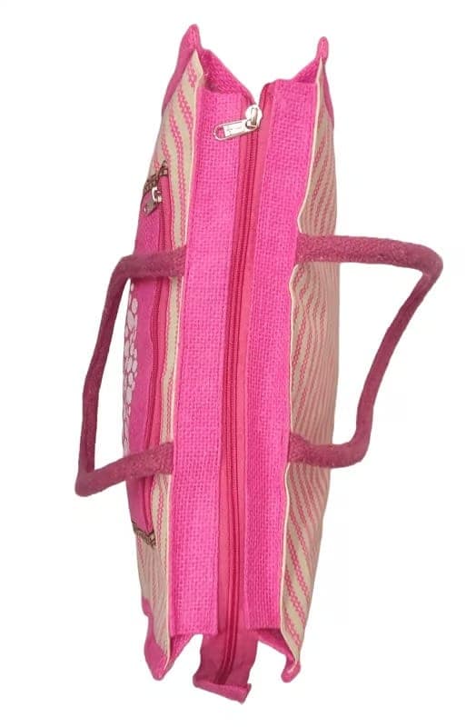 Pink Jute Tote Bag with Tree Design - Eco-Friendly & stylish view 2