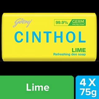 Cinthol Refreshing Deo Lime Bath Soap, 99.9% Germ Protection, 75 G (Pack Of 4)
