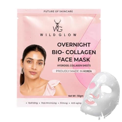 WILDGLOW Korean Glass Skin Bio-Collagen Overnight Face Mask for Deep Hydration, Pigmentation, Anti-Aging & Pore Minimizing | Hyaluronic Acid, Niacinamide, Vitamin E & Centella | Pack of 16 WILDGLOW Korean Glass Skin Bio-Collagen Overnight Face Mask for D view 2