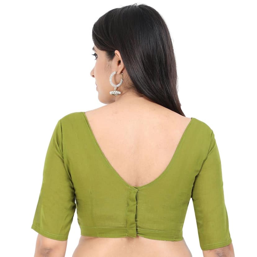 Princess cut back open Cotton blouse, Green view 2