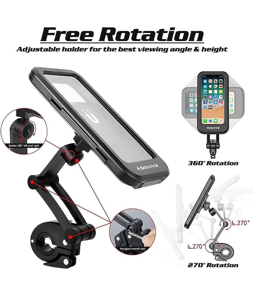 Bike Phone Mount Waterproof Cell Phone Holder 360 Rotation Motorcycle Smartphone Case Universal Bicycle Handlebar Sensitive Touch Screen Fit Below 4-7.2 Inches Smartphone view 2