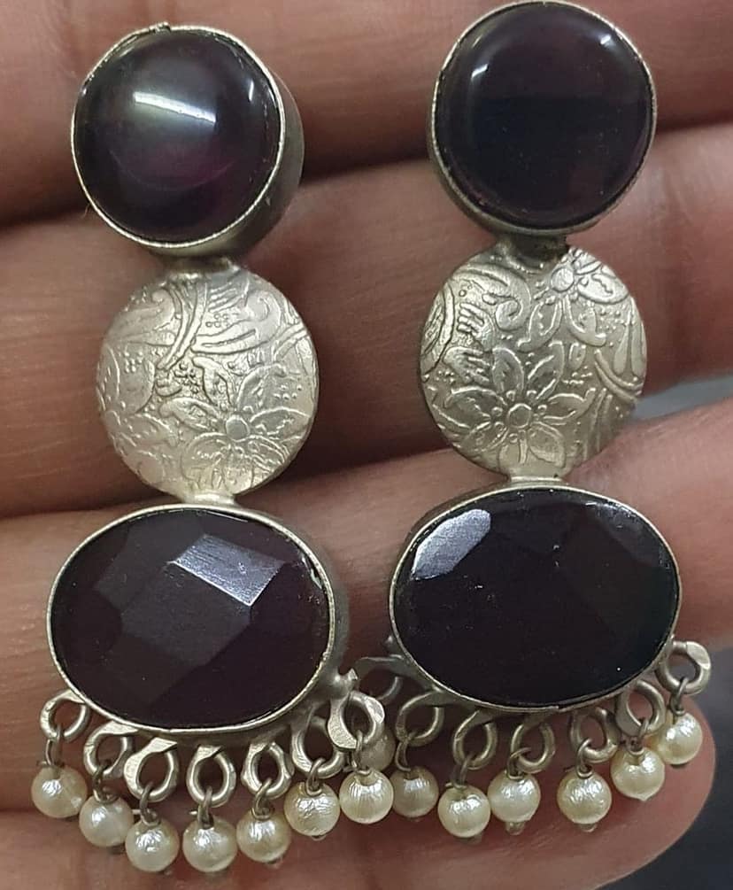 German Silver Oxidized beautiful Earrings view 2