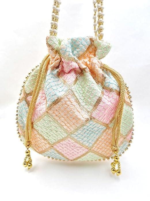 Potli Bag with Pearl and Sequin Embroidered Floral Design view 2
