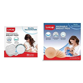 LuvLap Ultra Thin Disposable Breast Pads, Super Absorbent, Discreet Fit, Pack of 48 (White) & LuvLap Washable Breast Pads, Pack of 6 LuvLap Ultra Thin Disposable Breast Pads, Super Absorbent, Discreet Fit, Pack of 48 (White) & LuvLap Washable Breast Pads
