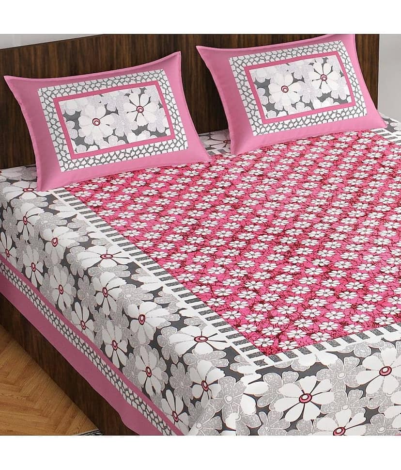 Cosito Cotton 1 Double Bedsheet with 2 Pillow Covers ( Pink )