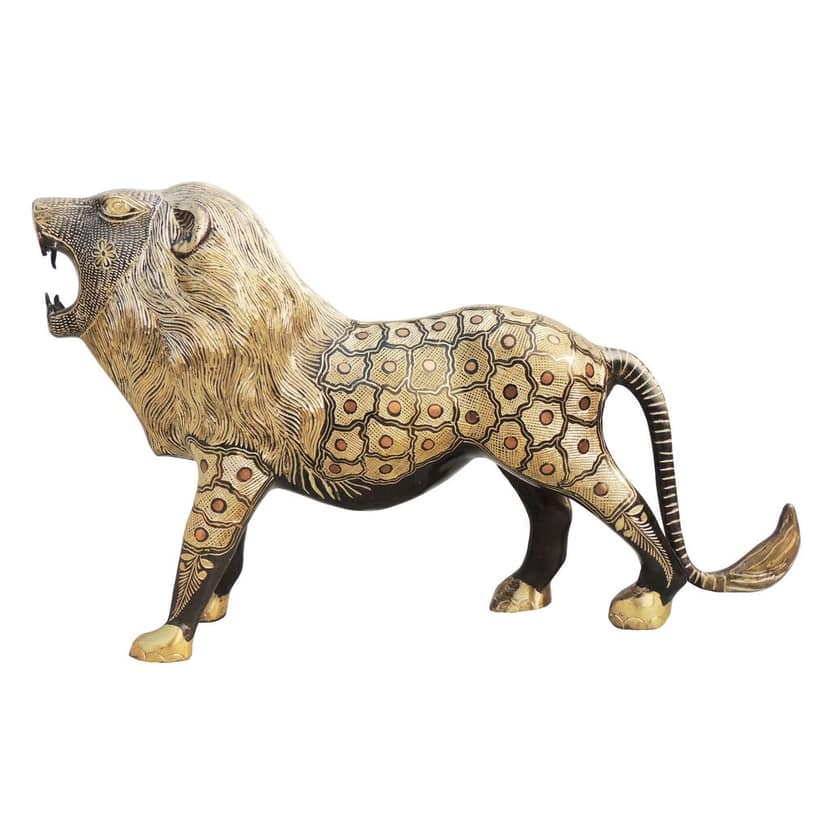Decorative Brass Lion Statue ? Luxury Brass Showpiece for Living Room & Office, Height : 12 Inch (ANMAS127) view 2