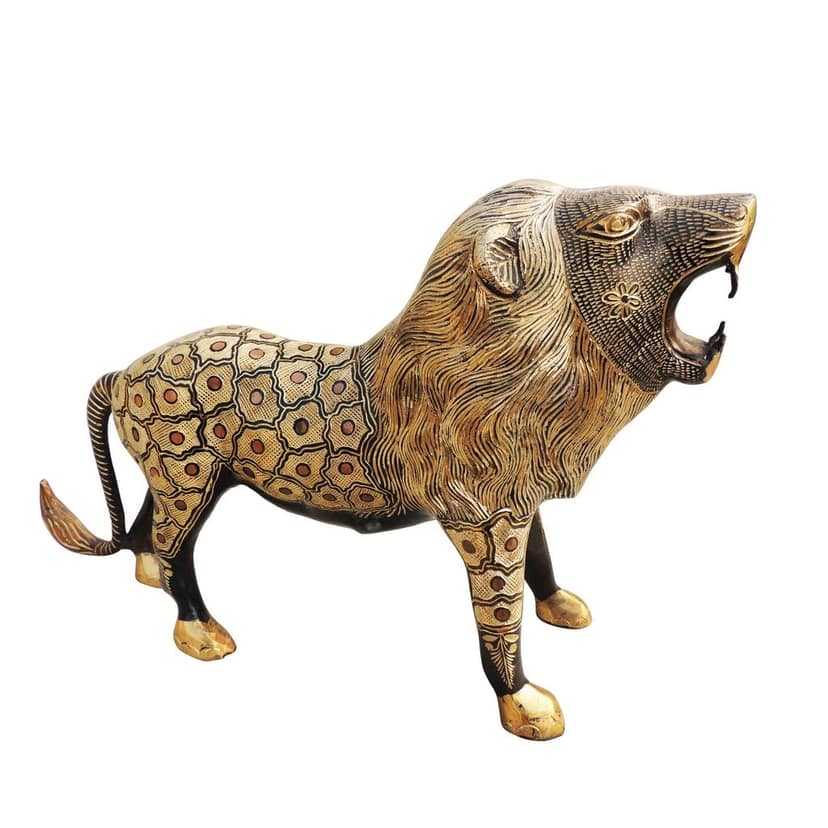 Decorative Brass Lion Statue ? Luxury Brass Showpiece for Living Room & Office, Height : 12 Inch (ANMAS127) view 4