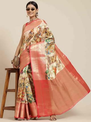 Women's Digital Printed Woven Silk Saree with unstiched blouse piece