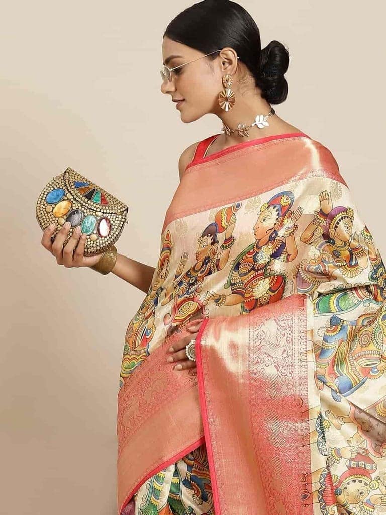 Women's Digital Printed Woven Silk Saree with unstiched blouse piece view 3
