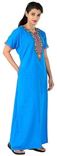 Valencia Cotton LizzyBizzy Embroidery Nighty Nightwear Maxi Nightgown Plain Sky Blue view 5