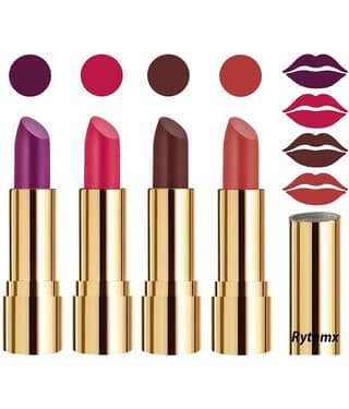 Rythmx Professional Timeless 4 Colors Lipstick Purple,Pink,Brown, Peach Pack of 4 16 g