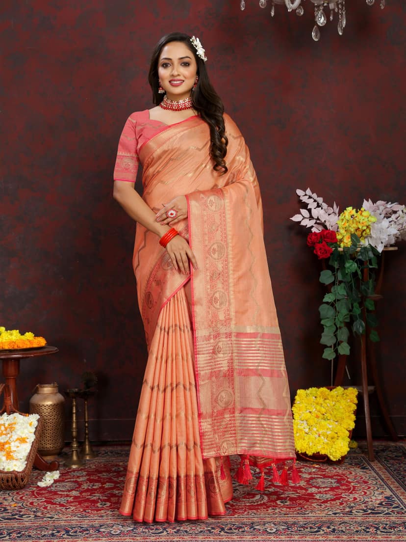Soft katan silk saree with zari weawing design...