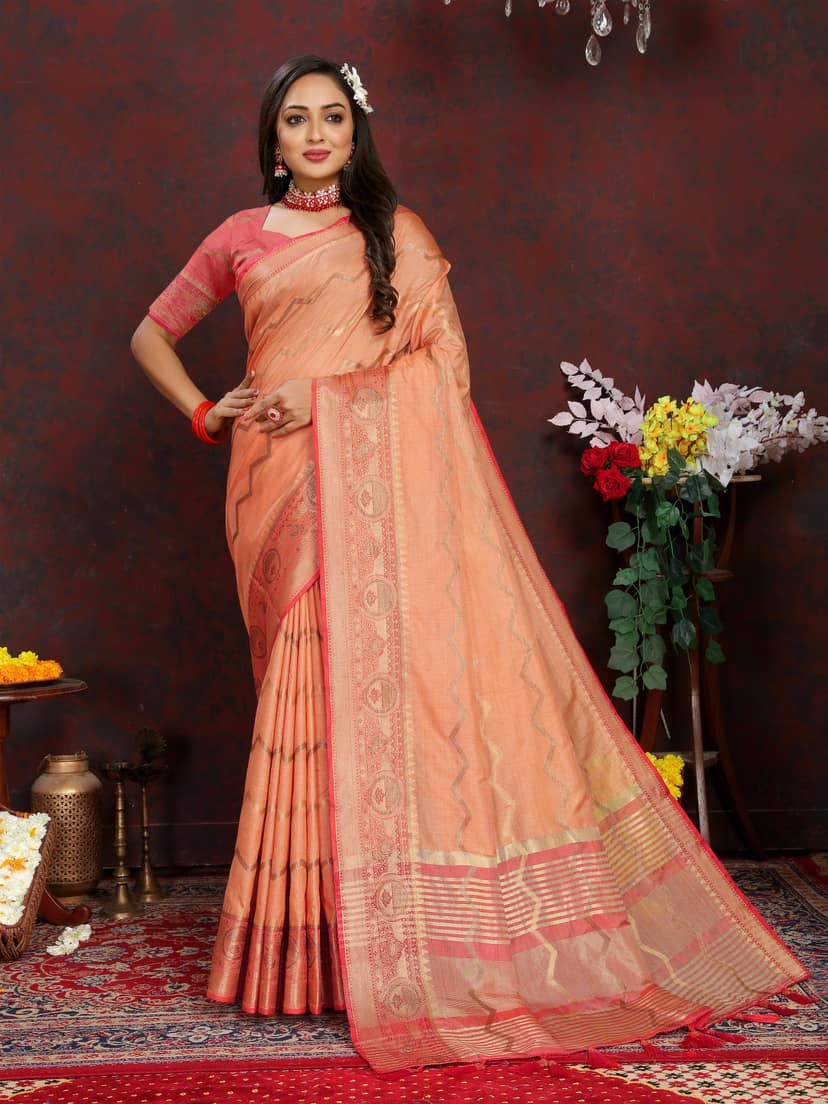Soft katan silk saree with zari weawing design... view 2