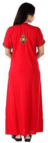 Valencia Cotton LizzyBizzy Embroidery Nighty Nightwear Maxi Nightgown Plain Red view 5