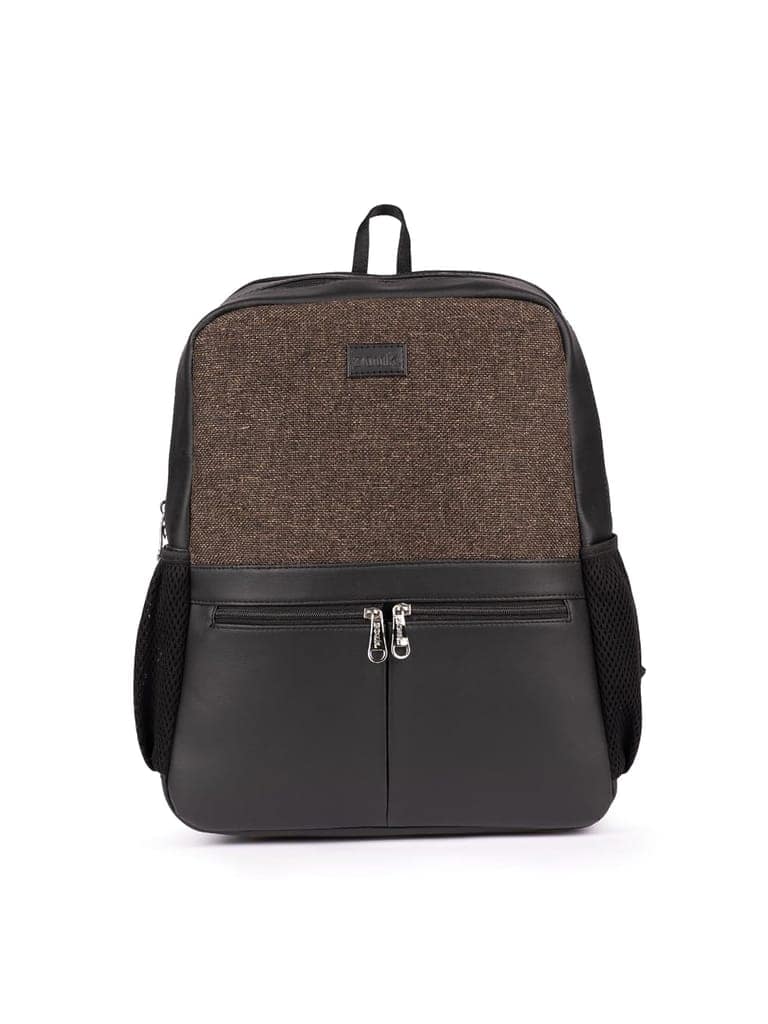 Women's Office Backpack | Vegan Leather & Handicraft Fabric | PeTA Approved | 15.6 Inch Laptop Compartment | Dual Zipper Pockets | Water Resistant | Trolley Passthrough | 17.5L view 2