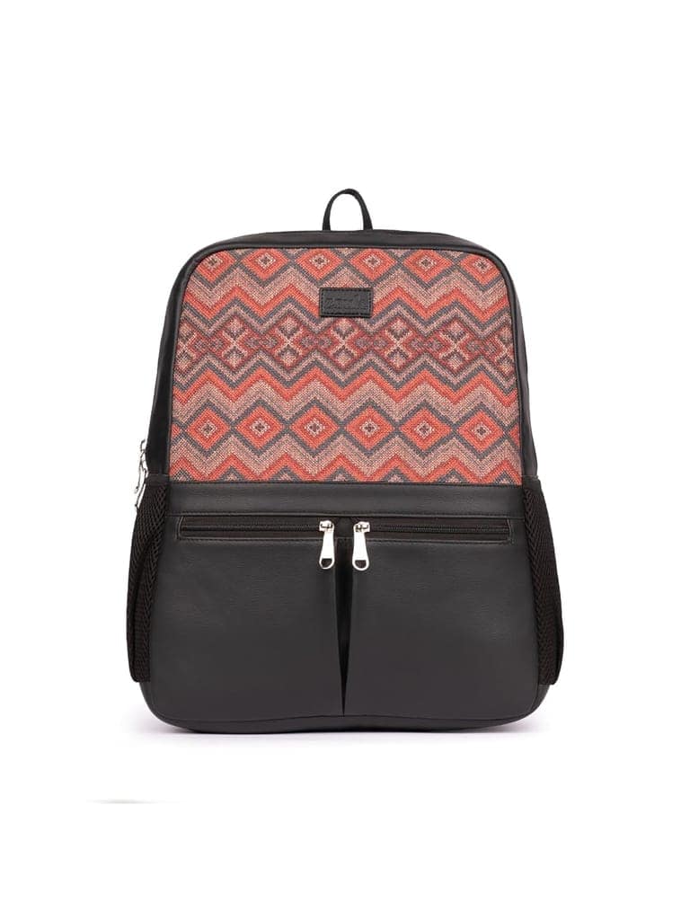 Women's Office Backpack | Vegan Leather & Handicraft Fabric | PeTA Approved | 15.6 Inch Laptop Compartment | Dual Zipper Pockets | Water Resistant | Trolley Passthrough | 17.5L view 3