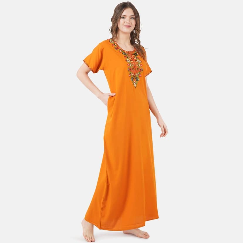 KOI SLEEPWEAR lissybissy Cotton Resham Embroidery Nighty Night Gown Maxi for Women A line view 8