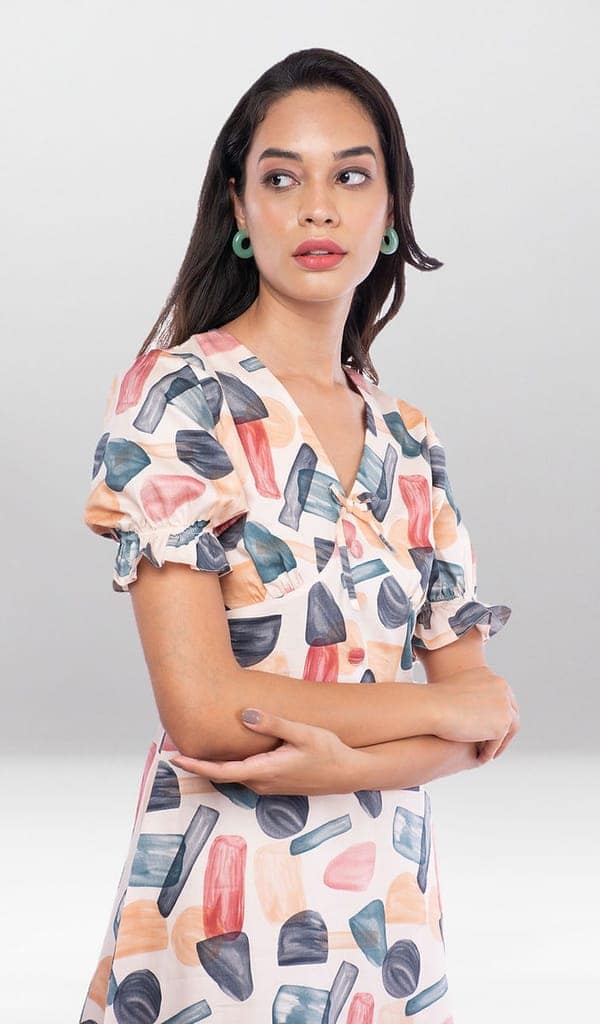 ABSTRACT PRINTED MIDI DRESS view 3