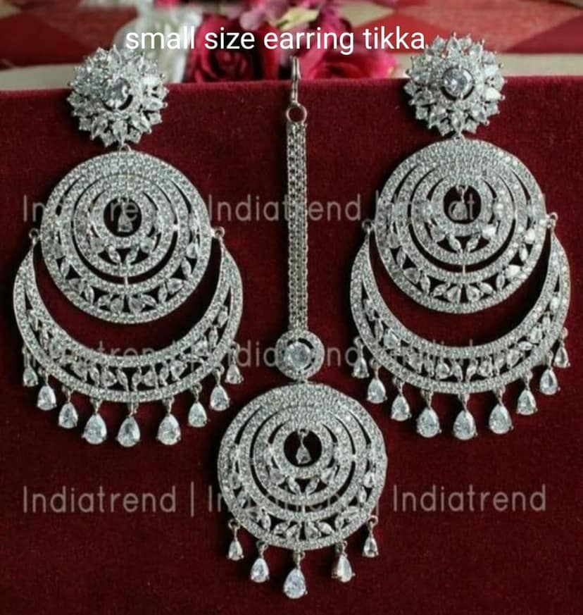 Rodhium plated SMALL SIZE Chand earring with maangtika