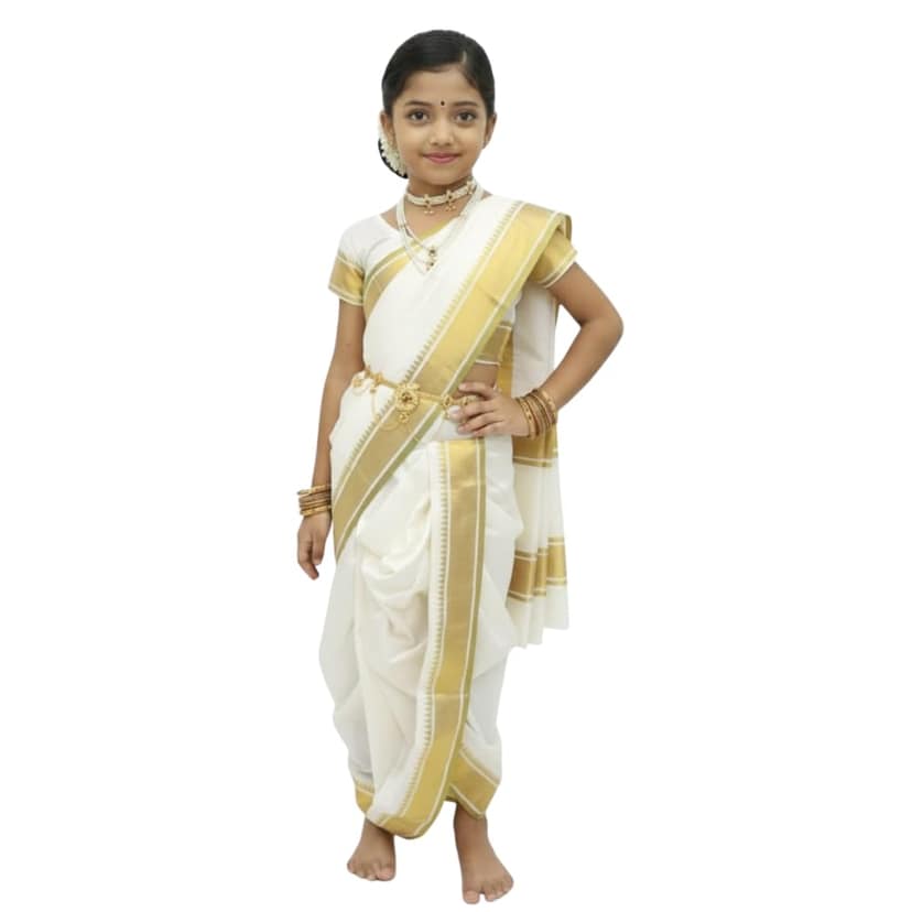 Mom and Me Peshwai Nauwari Saree for Kids (1–10 Years) Ready to Wear Maharashtrian Traditional Dress | Belgaon Silk with Cotton Lining | Stitched Blouse Included (White, 9-10 Yeras)