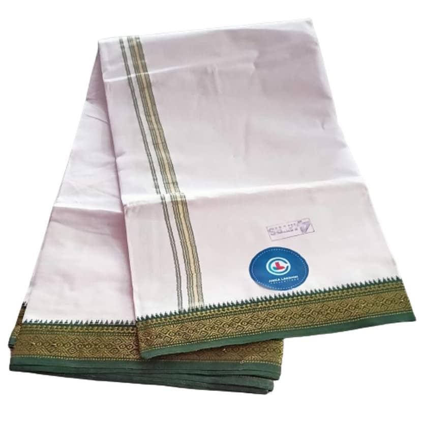 Jinka Lakshmi Collections Handloom White Cotton Dhoti With Big Borders 4 Meters Unstitched Pack of 2 (Multicolor-1) view 5