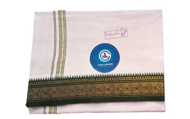 Jinka Lakshmi Collections Handloom White Cotton Dhoti With Big Borders 4 Meters Unstitched Pack of 2 (Multicolor-1) view 6