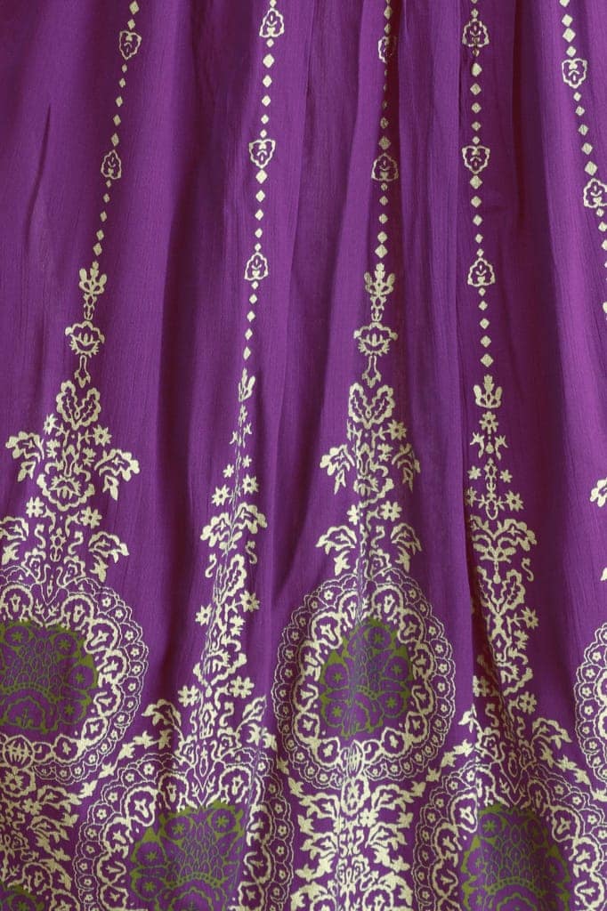Sparkling-Grape Embellished Long Skirt with Golden Print and Embroidered Patch Border view 3