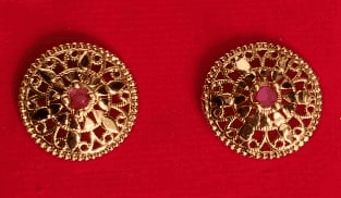 Gold Plated Filigree Ruby Earrings