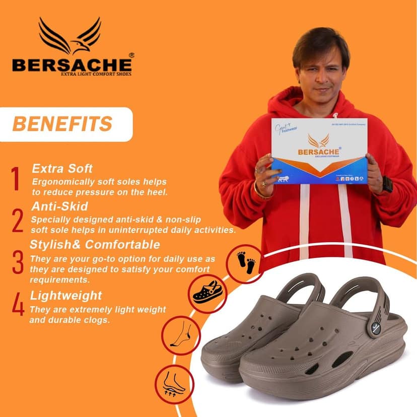 Bersache Extra Soft Classic Casual with Back Strap Regular wear with Ultra Soft & Flexibility Technology Clog for Men's view 2