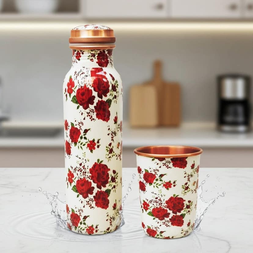 Copper Bottle & 2 Glass Set | Pure Ayurvedic Drinking Water Set , Height : 3.8 Inch (BCMAS143 E) view 2
