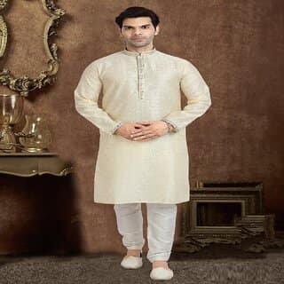 Raivat Ethnic Cream Colour Jacquard Silk Brocade Kurta Pajama 1224