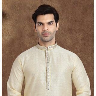 Raivat Ethnic Cream Colour Jacquard Silk Brocade Kurta Pajama 1224 view 2