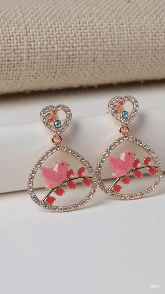 Elegant Rose Gold Crystal Bird-in-Cage Drop Earrings view 2