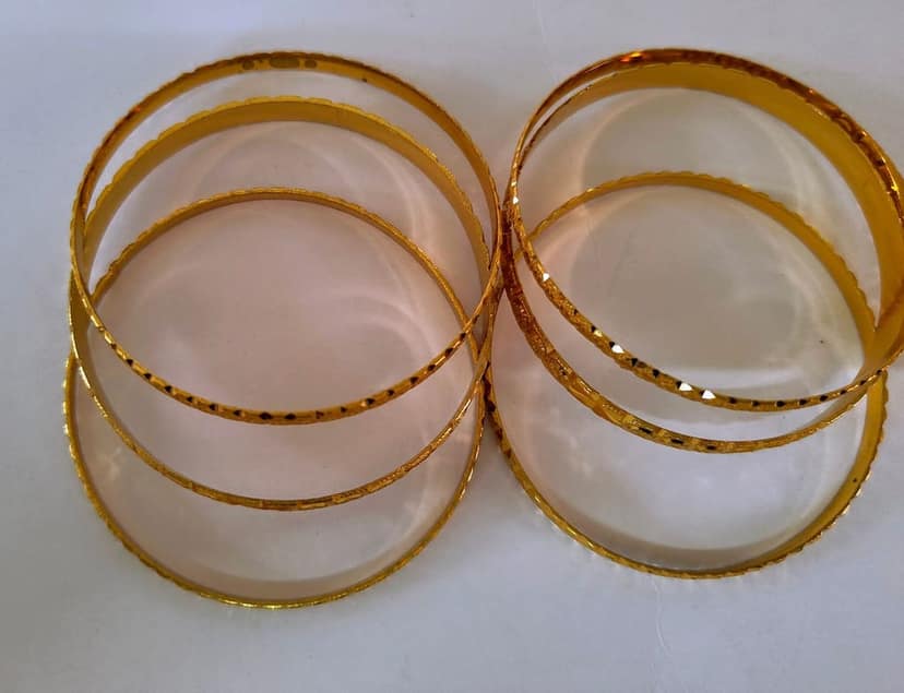 Gold Bangles Set of 6 for Women - Gold plated- Textured Finish - 2.8 Inches Diameter view 4