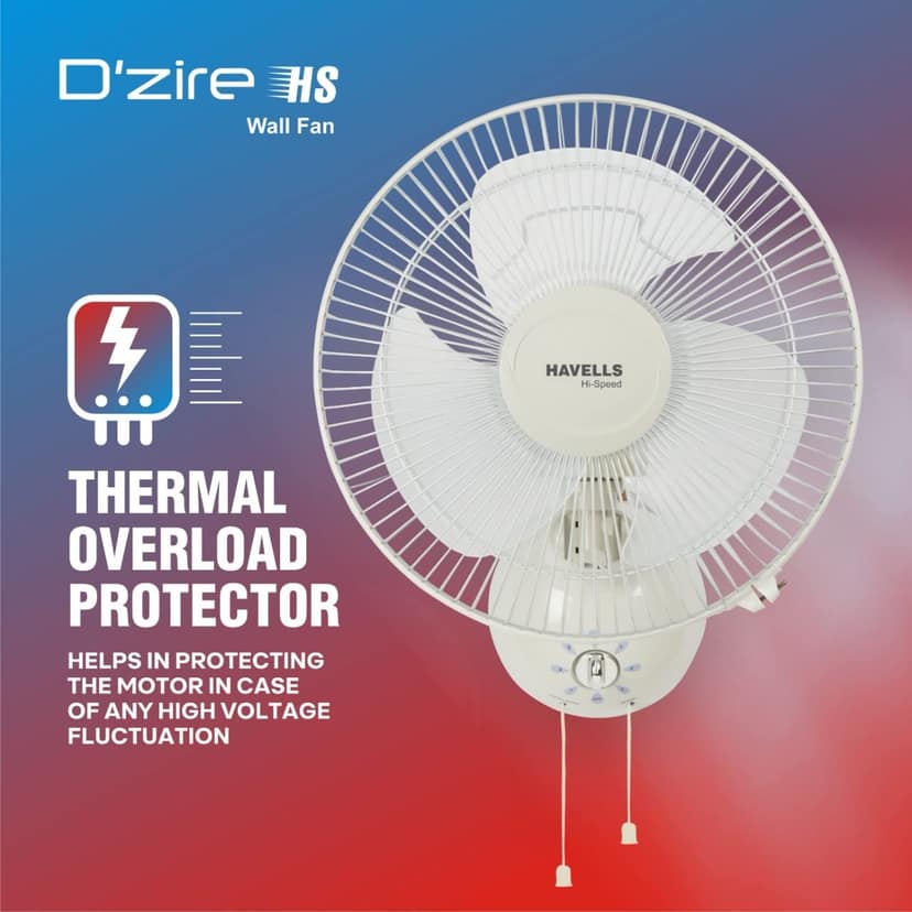 Havells Dzire High Speed 300mm Wall Fan - Light Grey view 2
